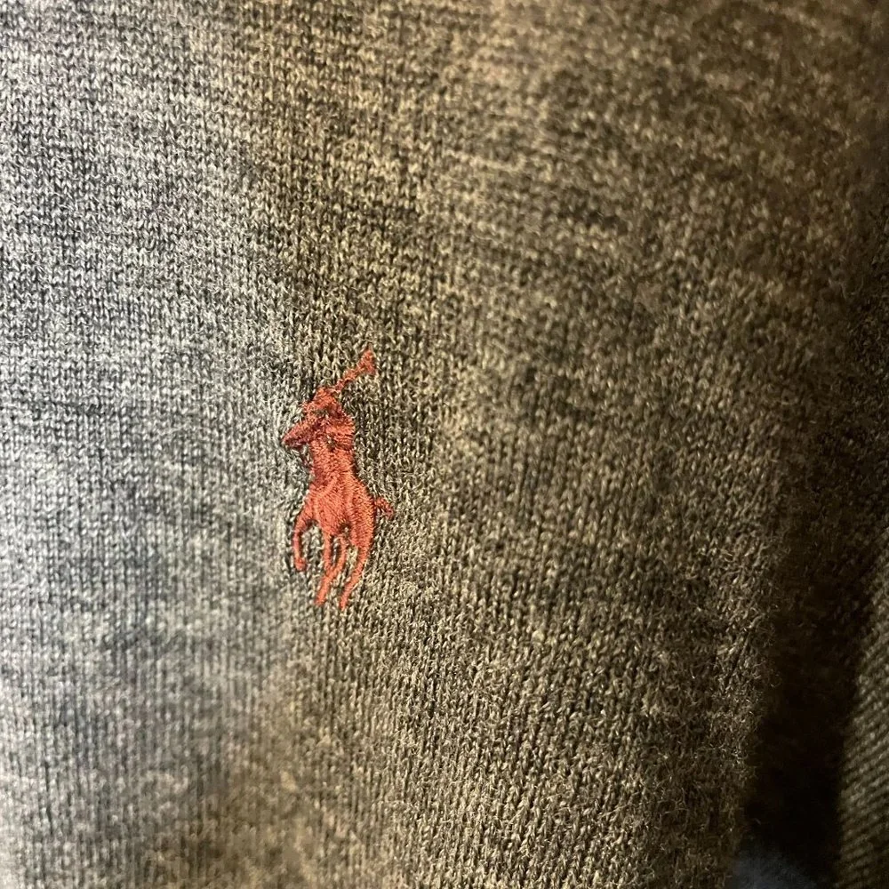 Polo Ralph Lauren 100% Merino Wool Polo Sweater Lightweight Logo Gray XXL